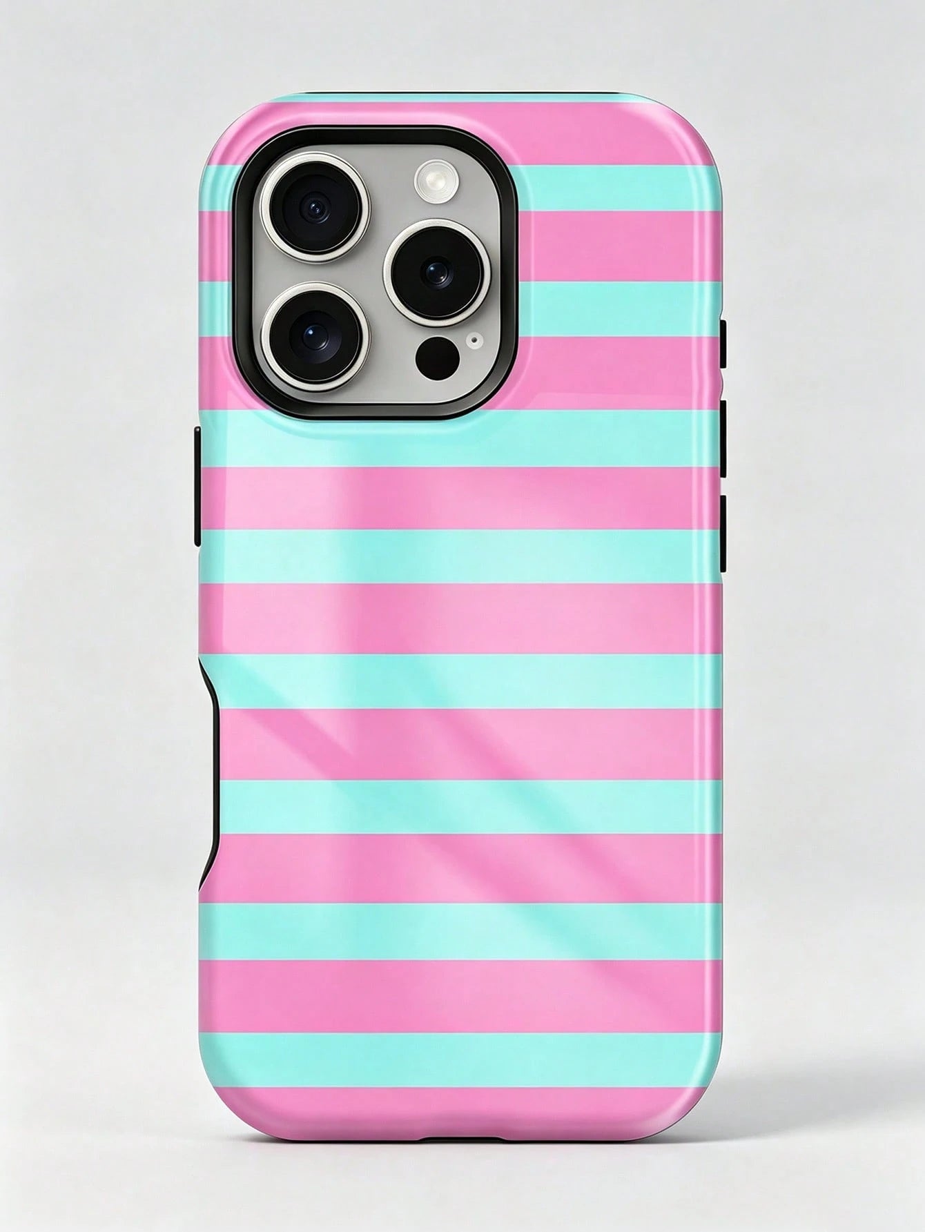 1pc New Artistic Blue & Pink Striped Glossy 2-In-1 Film Hard Shell Phone Case, Compatible With IPhone 17 Pro, 16e, 16, 15, 14, 13, 12, 11, XR And XS, High-End Fashion & Fun, Suitable For Daily Commute