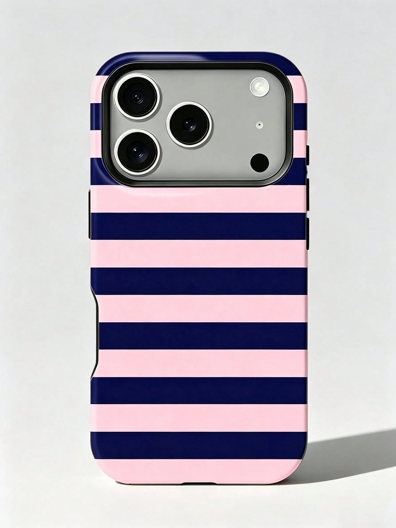 1pc New Artistic Blue & Pink Striped Glossy 2-In-1 Film Hard Shell Phone Case, Compatible With IPhone 17 Pro, 16e, 16, 15, 14, 13, 12, 11, XR And XS, High-End Fashion & Fun, Suitable For Daily Commute