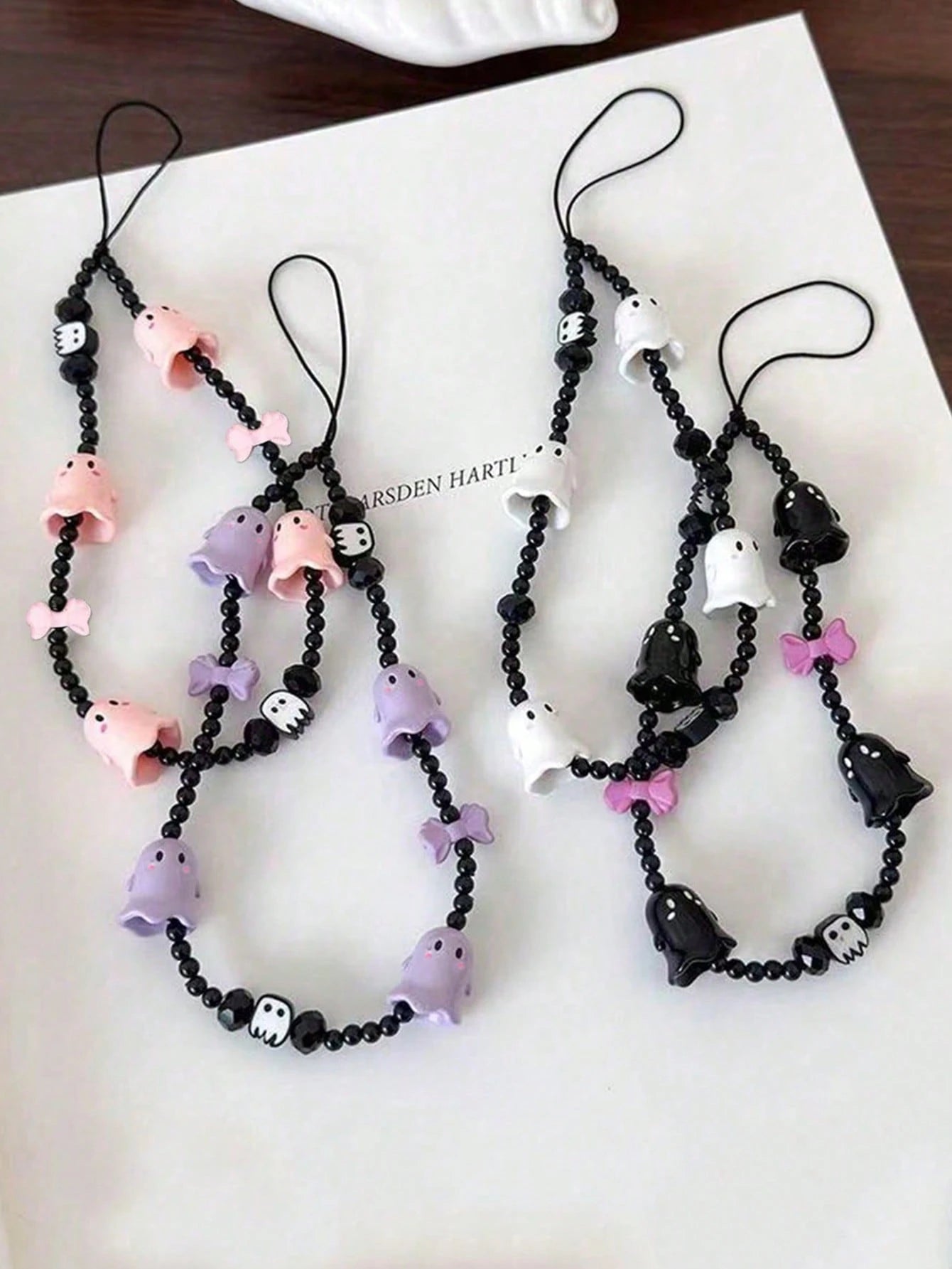 1pc New Ghost Beaded Phone Lanyard Skull Charm Phone Pendant, Anti-Lost Phone Strap