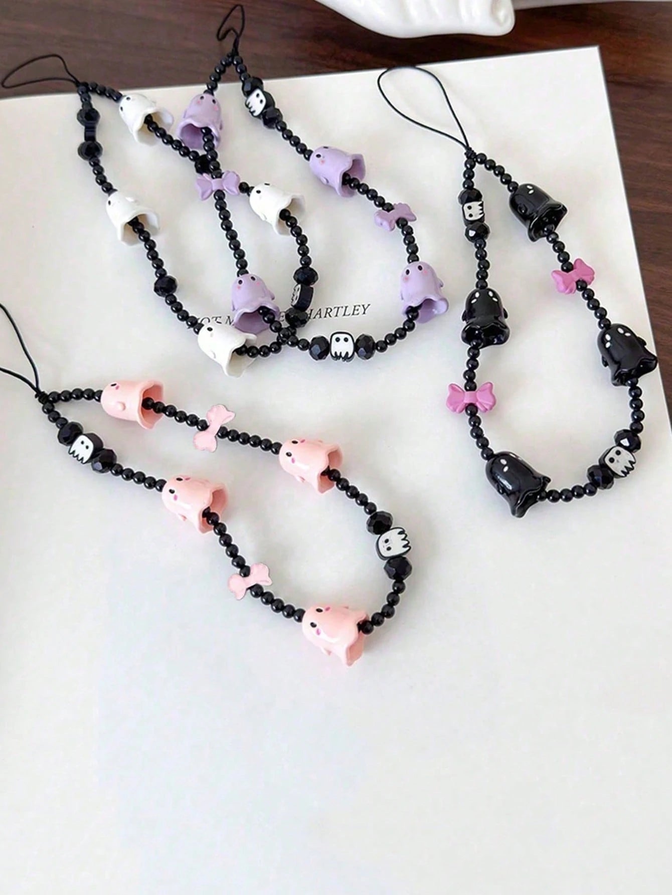 1pc New Ghost Beaded Phone Lanyard Skull Charm Phone Pendant, Anti-Lost Phone Strap