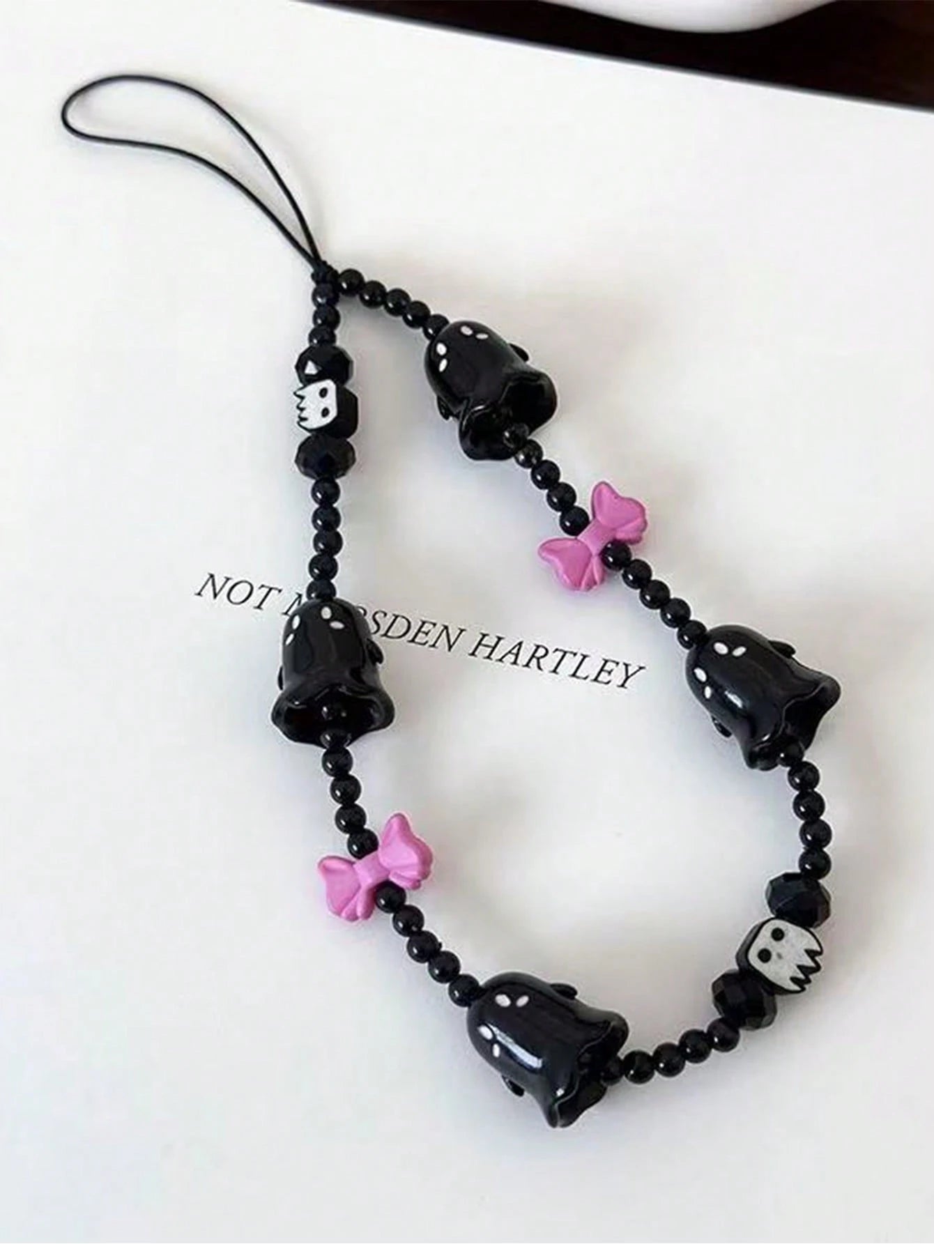 1pc New Ghost Beaded Phone Lanyard Skull Charm Phone Pendant, Anti-Lost Phone Strap