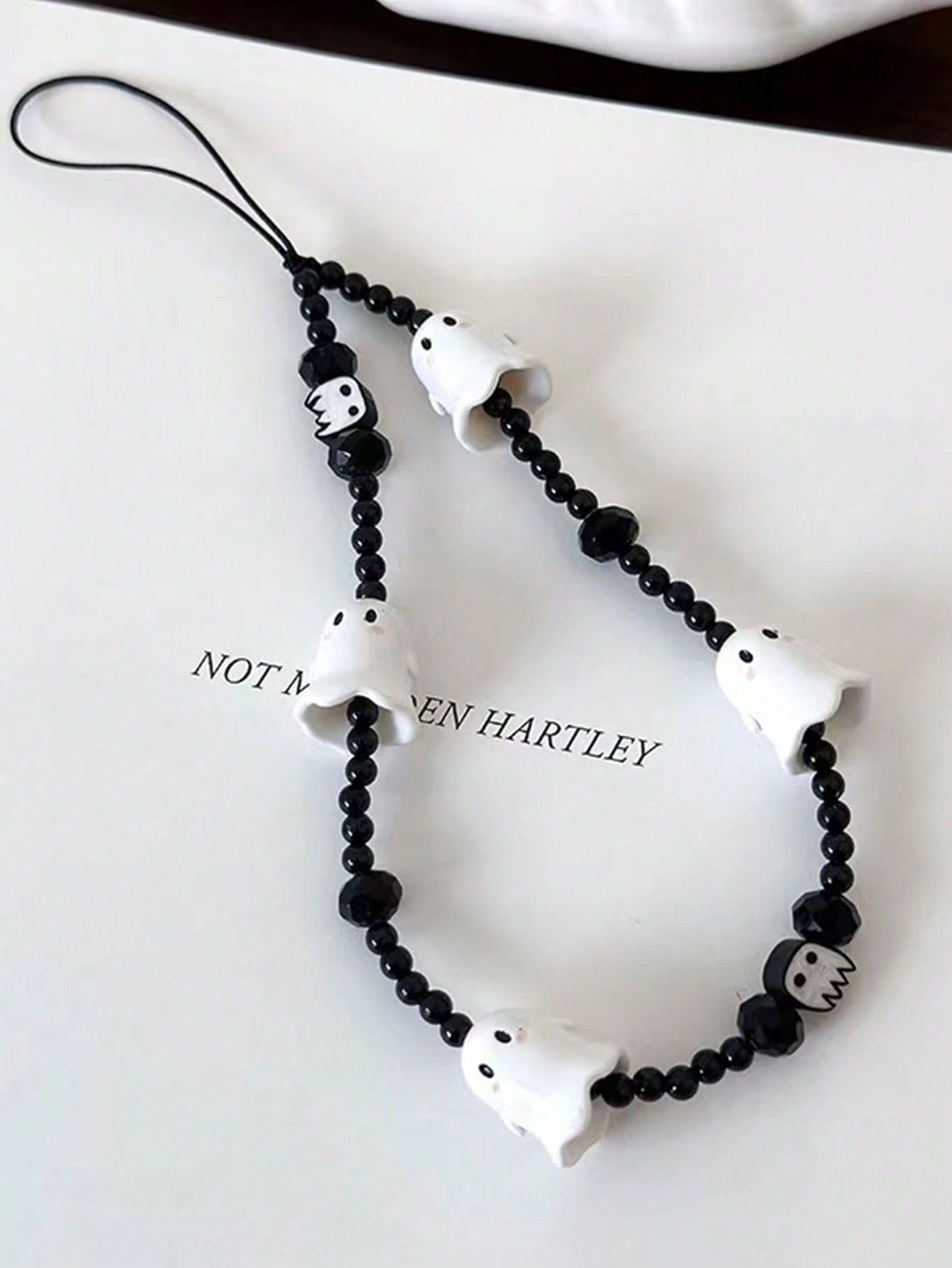 1pc New Ghost Beaded Phone Lanyard Skull Charm Phone Pendant, Anti-Lost Phone Strap