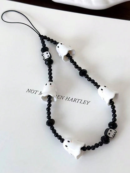 1pc New Ghost Beaded Phone Lanyard Skull Charm Phone Pendant, Anti-Lost Phone Strap