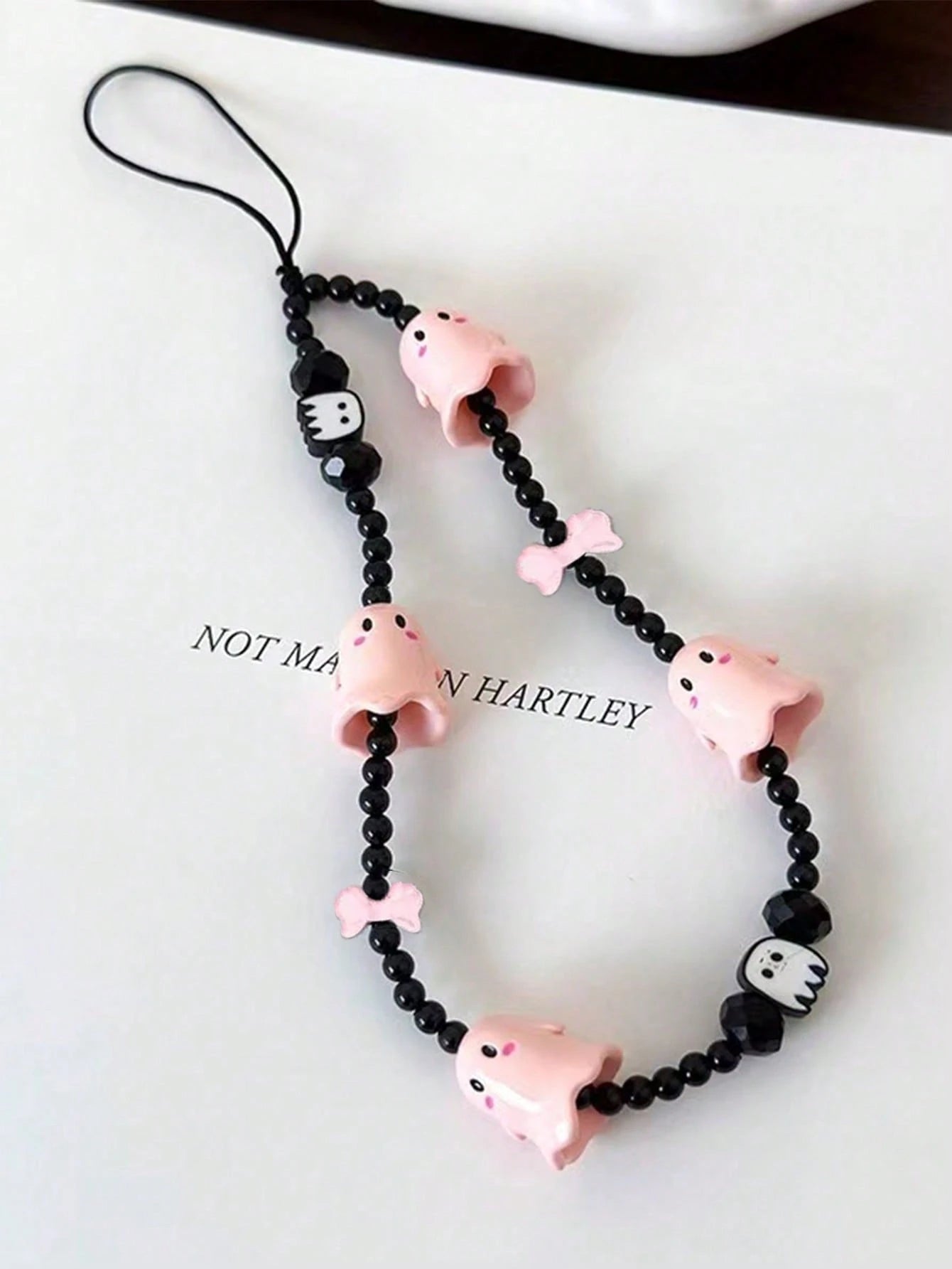 1pc New Ghost Beaded Phone Lanyard Skull Charm Phone Pendant, Anti-Lost Phone Strap