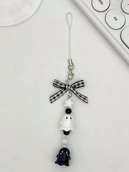1pc New Ghost Beaded Phone Lanyard Skull Charm Phone Pendant, Anti-Lost Phone Strap
