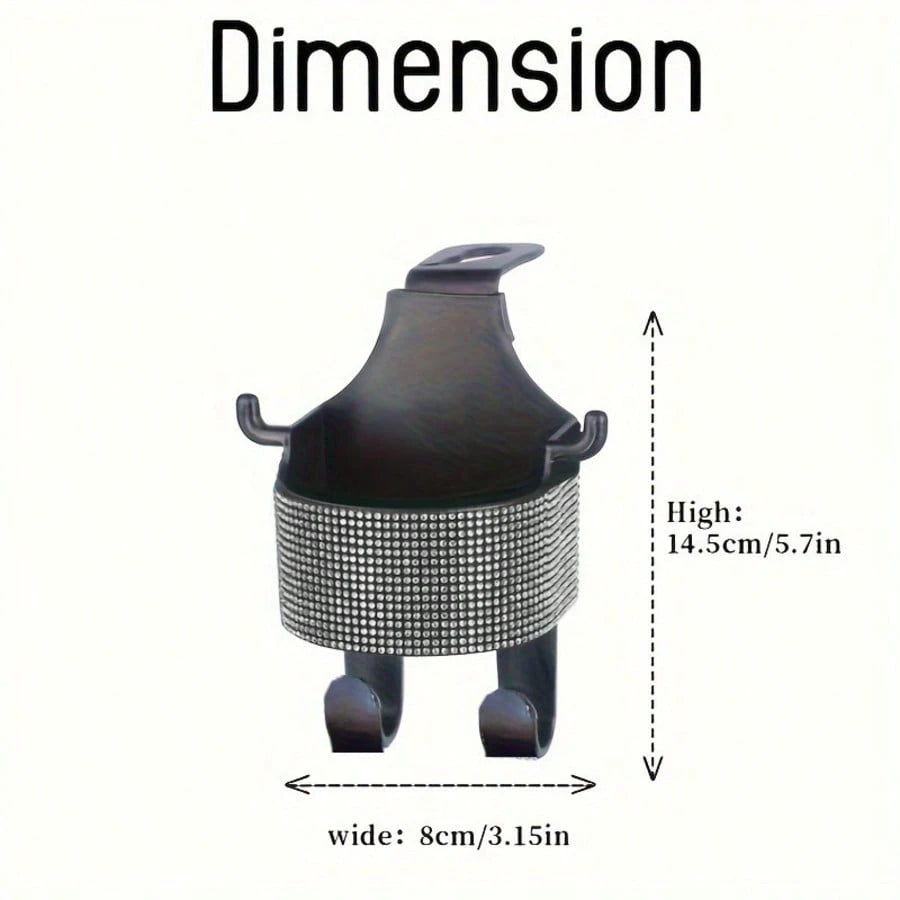 1pc New Rhinestone Multi-Function Car Seat Storage Bag With Cup Holder, 2-In-1 Car Hook, Easy Installation- Durable ABS Material Storage Bag, Convenient To Carry