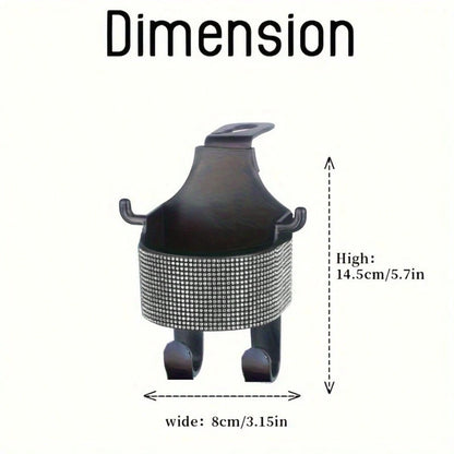 1pc New Rhinestone Multi-Function Car Seat Storage Bag With Cup Holder, 2-In-1 Car Hook, Easy Installation- Durable ABS Material Storage Bag, Convenient To Carry