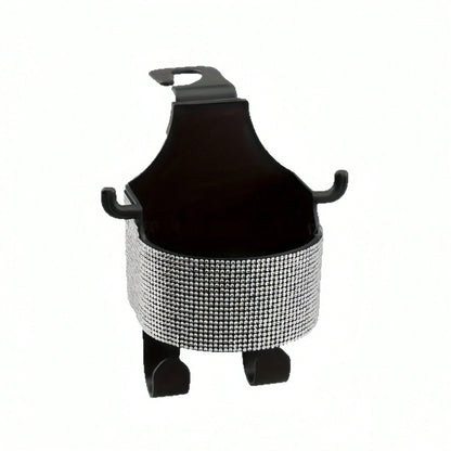 1pc New Rhinestone Multi-Function Car Seat Storage Bag With Cup Holder, 2-In-1 Car Hook, Easy Installation- Durable ABS Material Storage Bag, Convenient To Carry