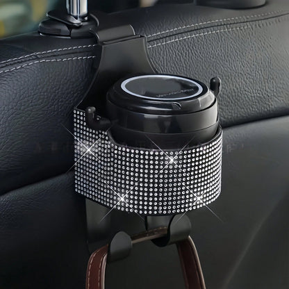1pc New Rhinestone Multi-Function Car Seat Storage Bag With Cup Holder, 2-In-1 Car Hook, Easy Installation- Durable ABS Material Storage Bag, Convenient To Carry