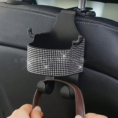 1pc New Rhinestone Multi-Function Car Seat Storage Bag With Cup Holder, 2-In-1 Car Hook, Easy Installation- Durable ABS Material Storage Bag, Convenient To Carry