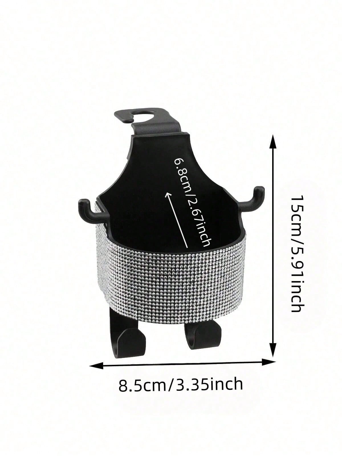 1pc New Rhinestone Multifunctional Car Seat Storage Bag With Cup Holder, 2-In-1 Car Hook, Easy Installation- Durable ABS Material Organizer, Portable