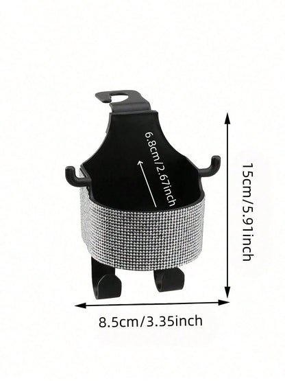 1pc New Rhinestone Multifunctional Car Seat Storage Bag With Cup Holder, 2-In-1 Car Hook, Easy Installation- Durable ABS Material Organizer, Portable