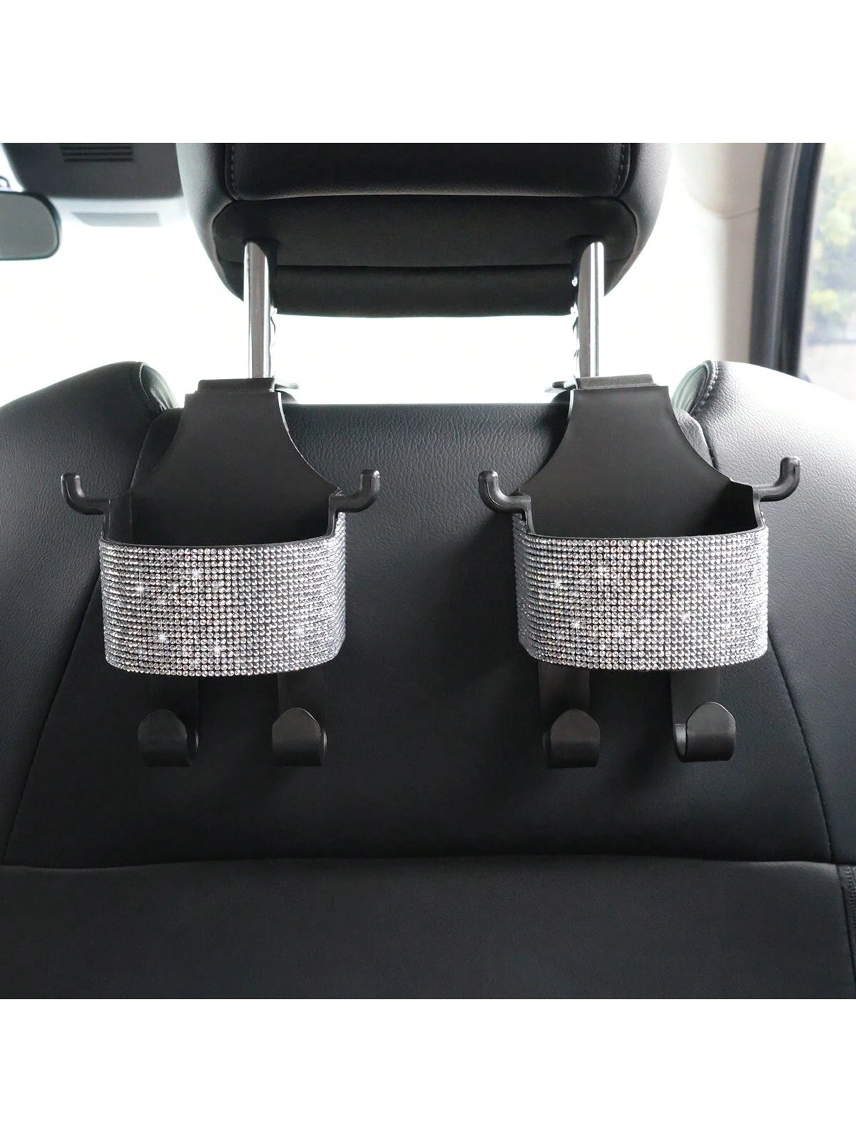 1pc New Rhinestone Multifunctional Car Seat Storage Bag With Cup Holder, 2-In-1 Car Hook, Easy Installation- Durable ABS Material Organizer, Portable