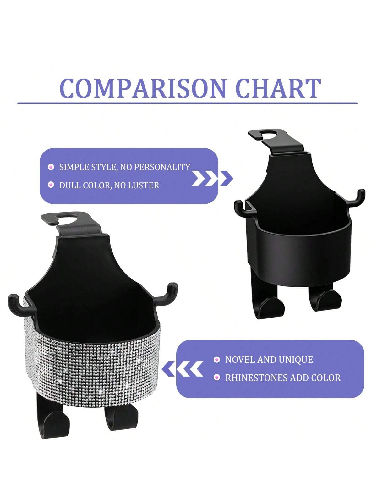 1pc New Rhinestone Multifunctional Car Seat Storage Bag With Cup Holder, 2-In-1 Car Hook, Easy Installation- Durable ABS Material Organizer, Portable