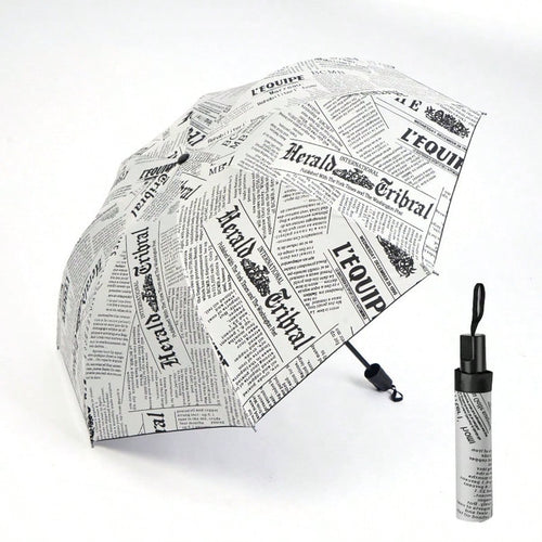1pc Newspaper Print Umbrella- Compact Folding Umbrella With 8 Reinforced Ribs, Foldable Newspaper Canopy, Portable For Handbag/Briefcase- Realistic Newspaper Page Design