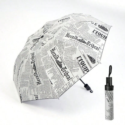 1pc Newspaper Print Umbrella- Compact Folding Umbrella With 8 Reinforced Ribs, Foldable Newspaper Canopy, Portable For Handbag/Briefcase- Realistic Newspaper Page Design