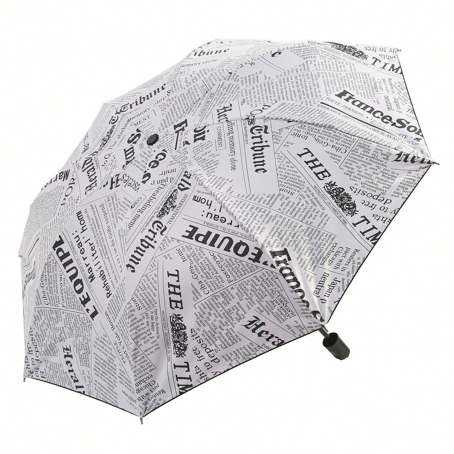 1pc Newspaper Print Umbrella- Compact Folding Umbrella With 8 Reinforced Ribs, Foldable Newspaper Canopy, Portable For Handbag/Briefcase- Realistic Newspaper Page Design