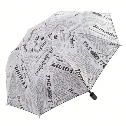 1pc Newspaper Print Umbrella- Compact Folding Umbrella With 8 Reinforced Ribs, Foldable Newspaper Canopy, Portable For Handbag/Briefcase- Realistic Newspaper Page Design