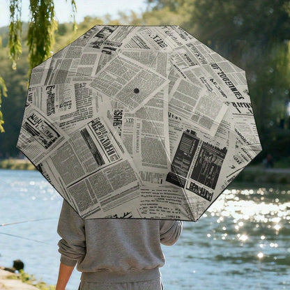 1pc Newspaper Print Umbrella- Compact Folding Umbrella With 8 Reinforced Ribs, Foldable Newspaper Canopy, Portable For Handbag/Briefcase- Realistic Newspaper Page Design
