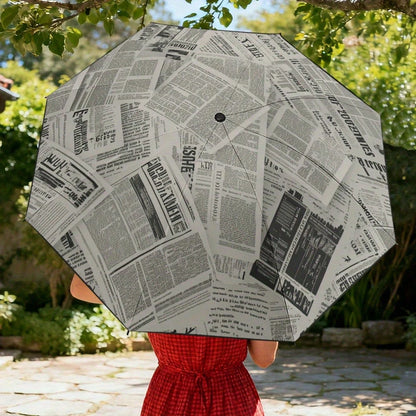 1pc Newspaper Print Umbrella- Compact Folding Umbrella With 8 Reinforced Ribs, Foldable Newspaper Canopy, Portable For Handbag/Briefcase- Realistic Newspaper Page Design