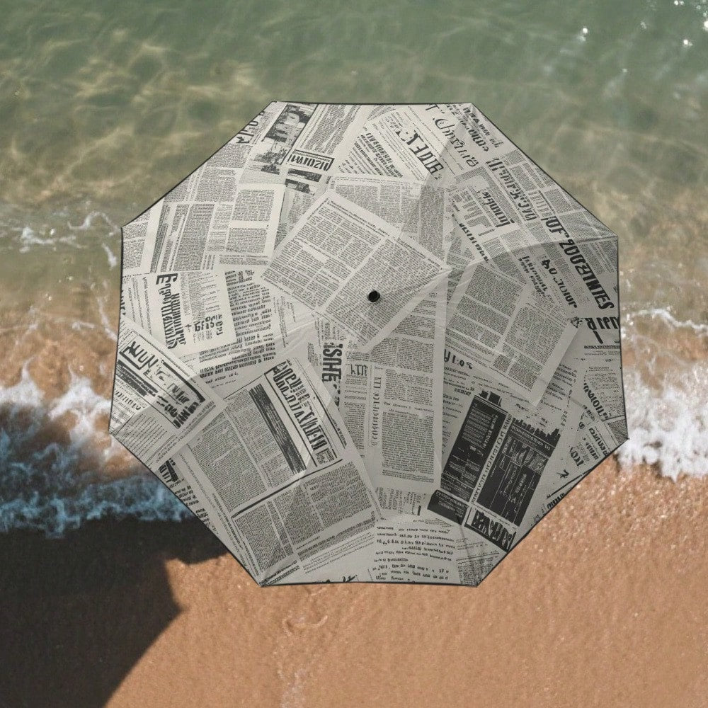 1pc Newspaper Print Umbrella- Compact Folding Umbrella With 8 Reinforced Ribs, Foldable Newspaper Canopy, Portable For Handbag/Briefcase- Realistic Newspaper Page Design
