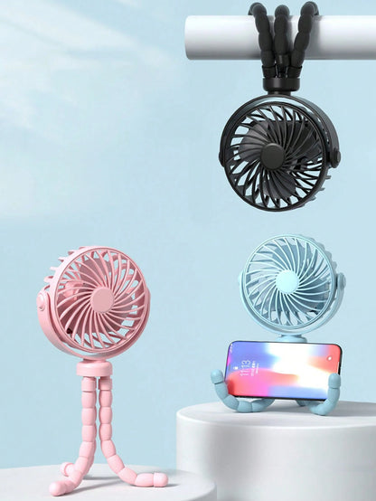 1pc Octopus Shaped Baby Stroller Fan, USB Rechargeable Portable Quiet Fan, Mini Handheld Foldable Travel Fan With LED Night Light, 3 Speed Adjustable, Multifunctional Desk Fan, Adjustable Angle, Suita