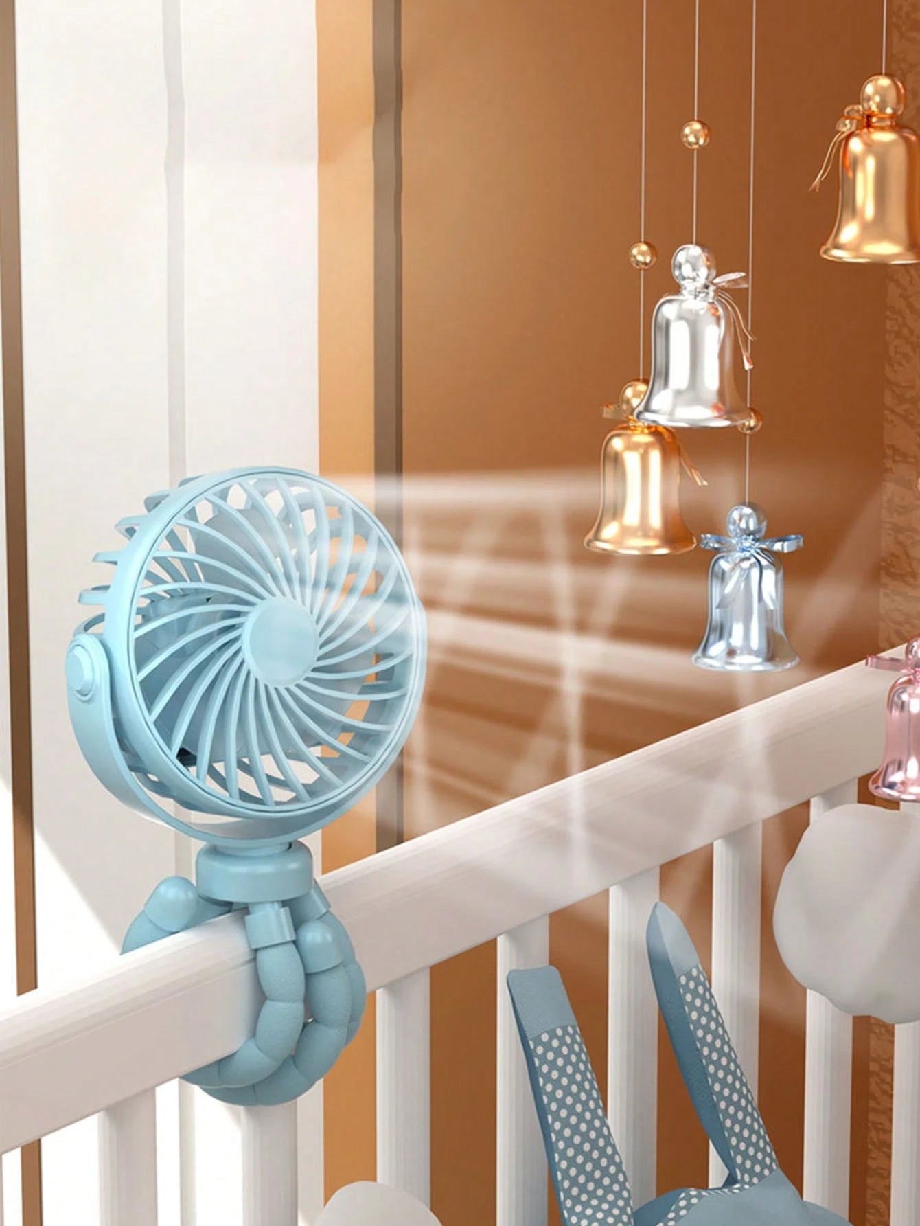 1pc Octopus Shaped Baby Stroller Fan, USB Rechargeable Portable Quiet Fan, Mini Handheld Foldable Travel Fan With LED Night Light, 3 Speed Adjustable, Multifunctional Desk Fan, Adjustable Angle, Suita