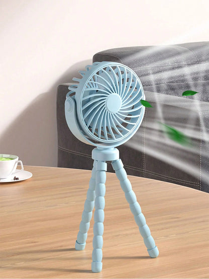 1pc Octopus Stroller Fan, USB Rechargeable Portable Quiet Fan, Mini Handheld Foldable Travel Fan With LED Night Light, 3 Wind Speeds, Suitable For Indoor/Outdoor, Multifunctional Desk Fan, Adjustable