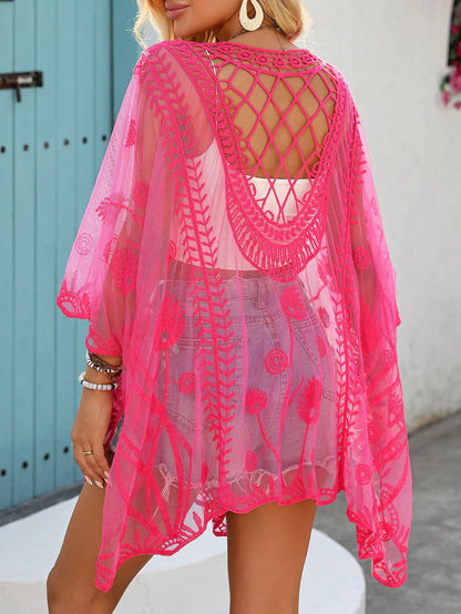 1pc Patchwork Diamond Grid Striped Bohemian Casual Elegant Knit Fabric Women's Beach Cover-Up Kimono For Country Music Concert Spring/Summer Vacation
