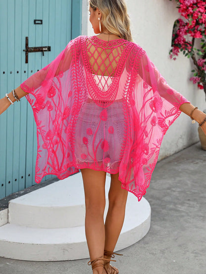 1pc Patchwork Diamond Grid Striped Bohemian Casual Elegant Knit Fabric Women's Beach Cover-Up Kimono For Country Music Concert Spring/Summer Vacation