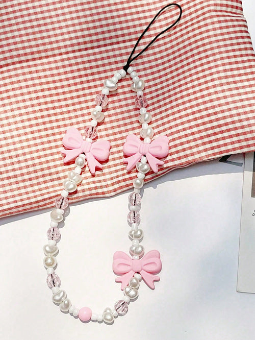 1pc Pearl Pink Butterfly Cute Phone Lanyard, Gift For Mom, Family, Friends, Birthday, Holiday Phone Charm, Phone Strap