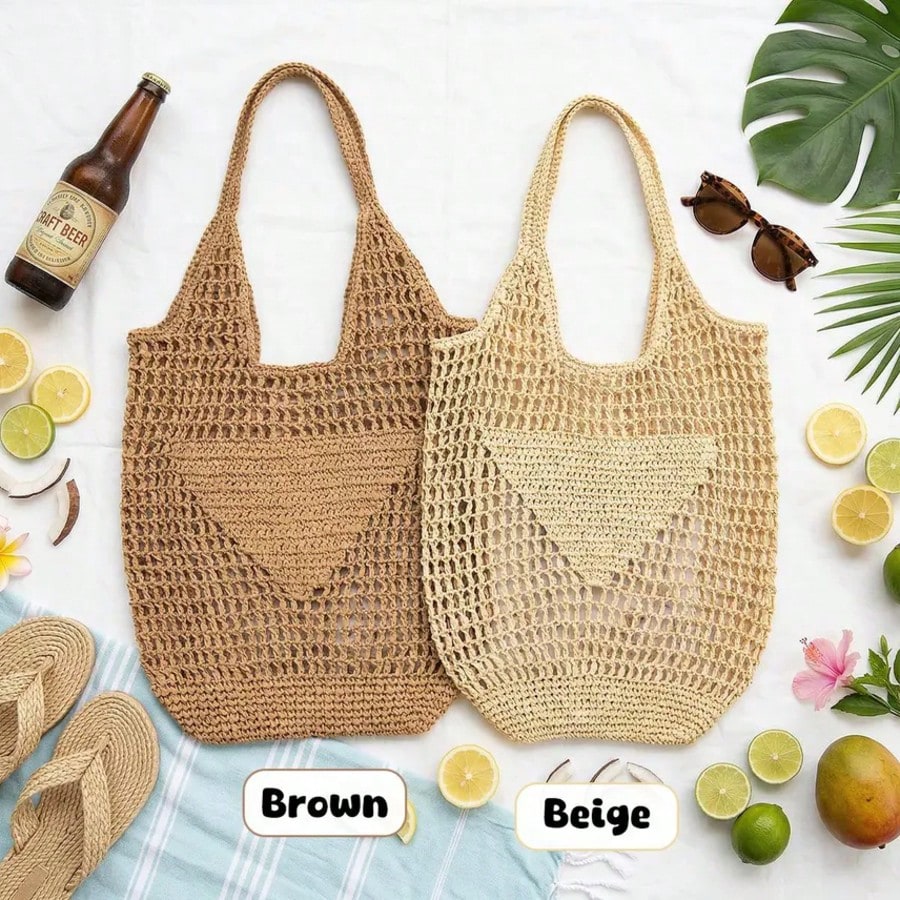 1pc Personalized Beach Bag, Embroidered Letter Pattern Straw Tote Bag, Suitable For Party Favors, Bachelorette Gifts, Bridesmaid Gifts, Fashionable Straw Bag, Mother's Day Gift