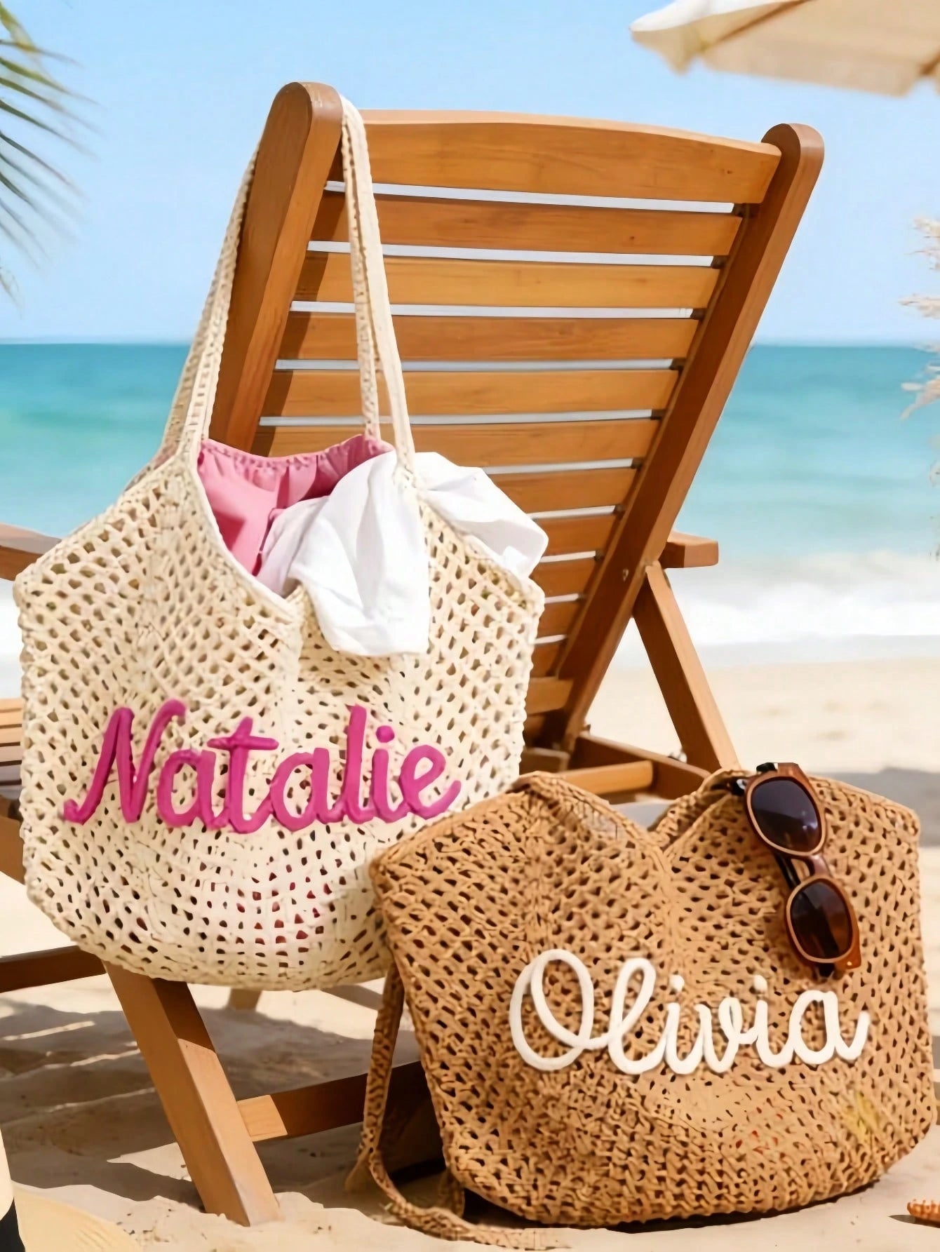 1Pc Personalized Beach Tote Bag, Bachelorette Party Gift Bag, Wedding Party Favor, Crochet Beach Bag, Elegant, Fashionable, High Quality, Vibrant Colors, Modern, Customizable, Unique- Perfect Gift Fo