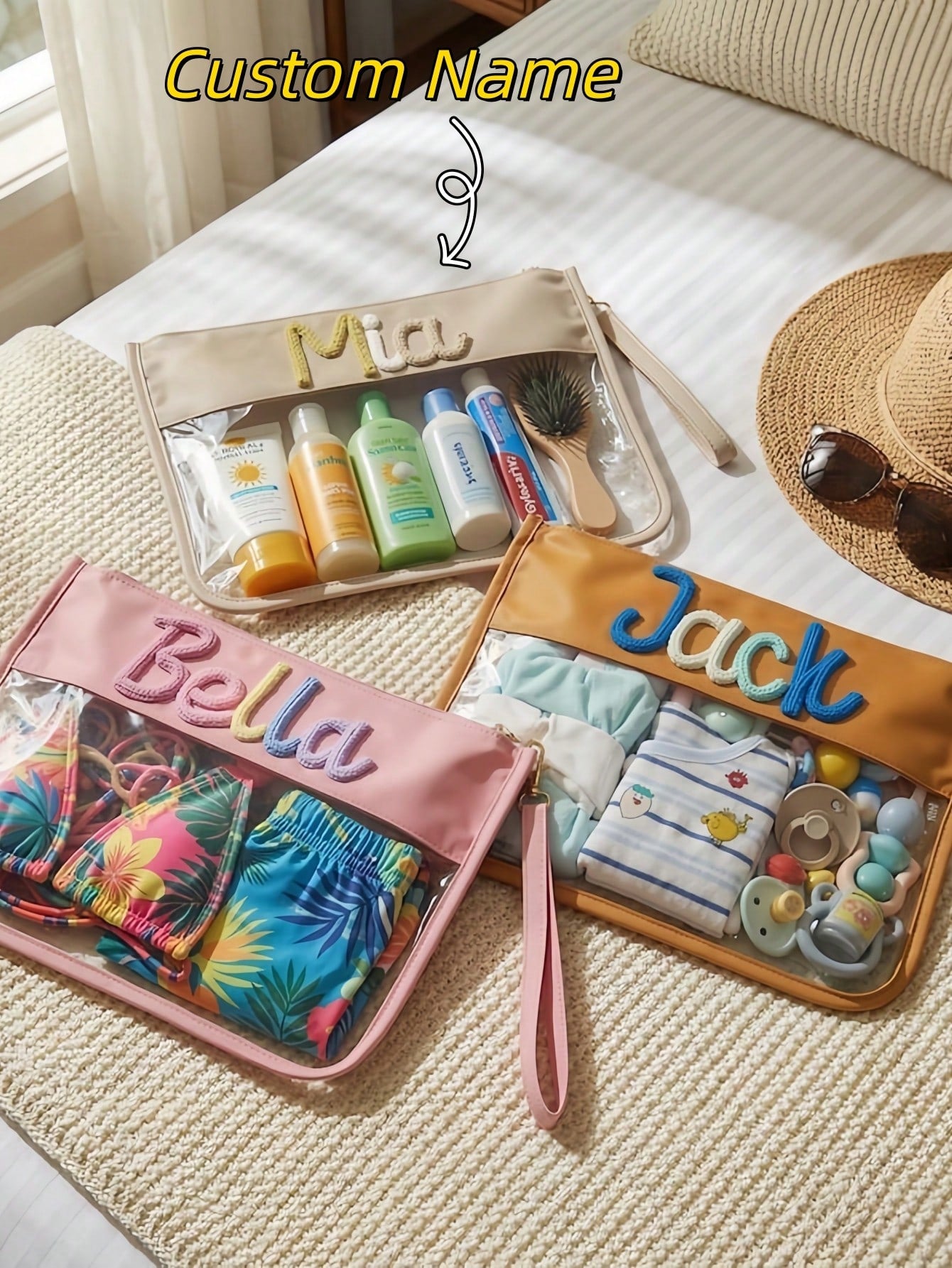 1Pc Personalized Beach Tote Bag, Bachelorette Party Gift Bag, Wedding Party Favor, Crochet Beach Bag, Elegant, Fashionable, High Quality, Vibrant Colors, Modern, Customizable, Unique- Perfect Gift Fo