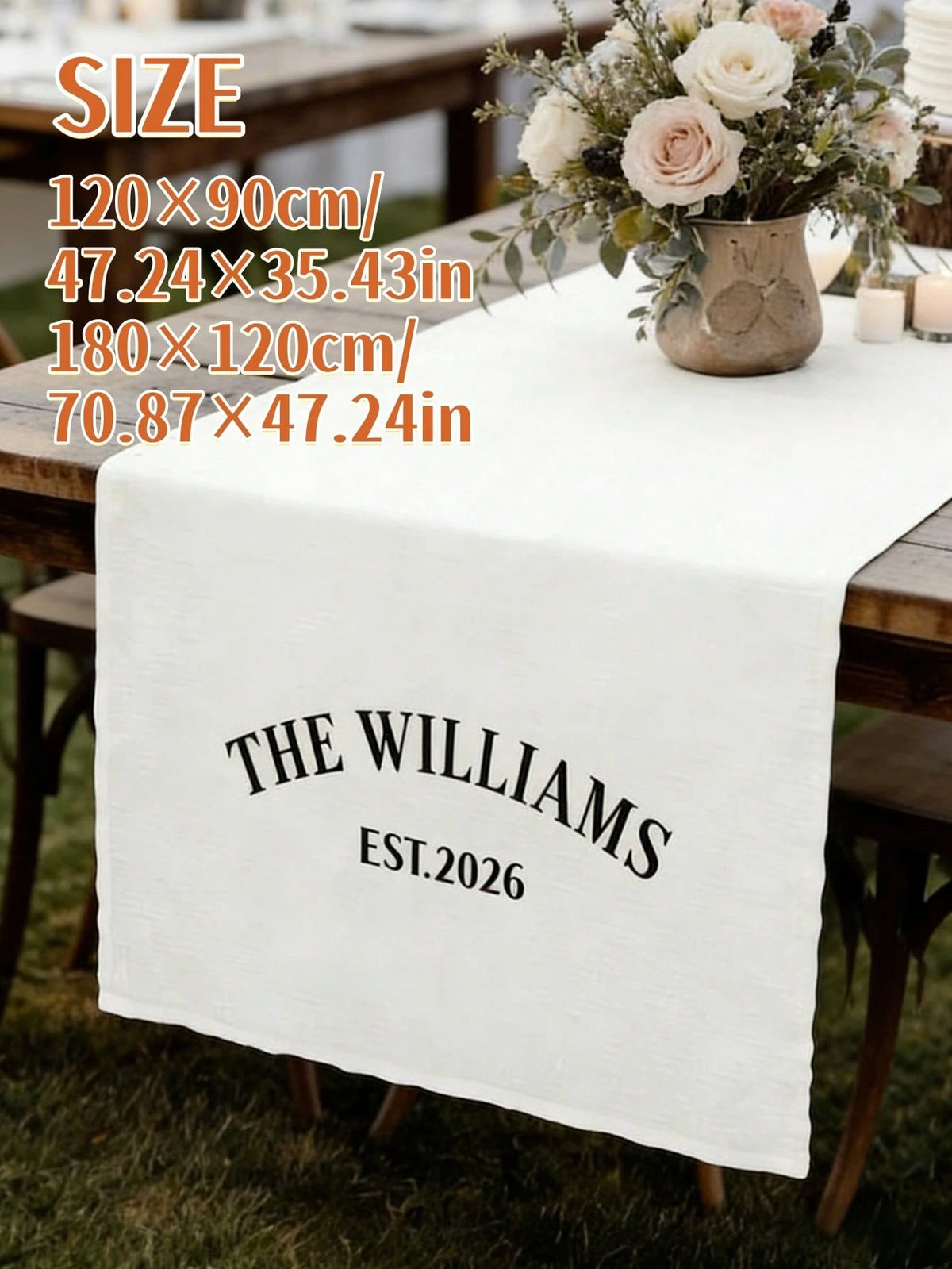 1pc Personalized Family Name Wedding Table Runner- Linen Banner, Bride & Groom Sweetheart Table Decor, Wedding Reception, Valentine's Day, Anniversary