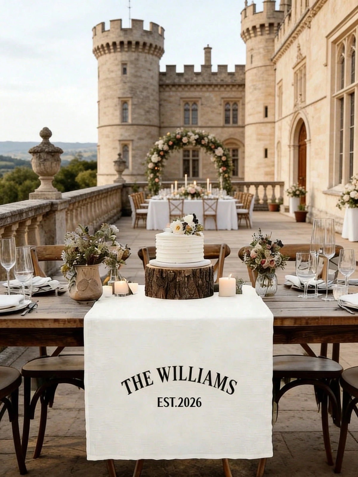 1pc Personalized Family Name Wedding Table Runner- Linen Banner, Bride & Groom Sweetheart Table Decor, Wedding Reception, Valentine's Day, Anniversary