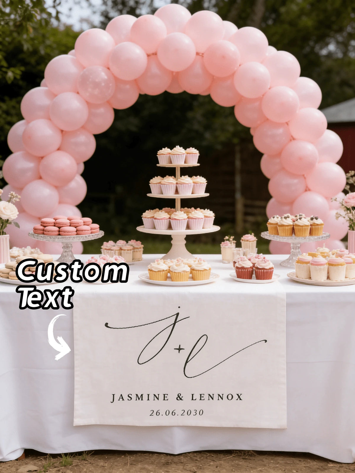 1pc Personalized Family Name Wedding Table Runner- Linen Banner, Bride & Groom Sweetheart Table Decor, Wedding Reception, Valentine's Day, Anniversary