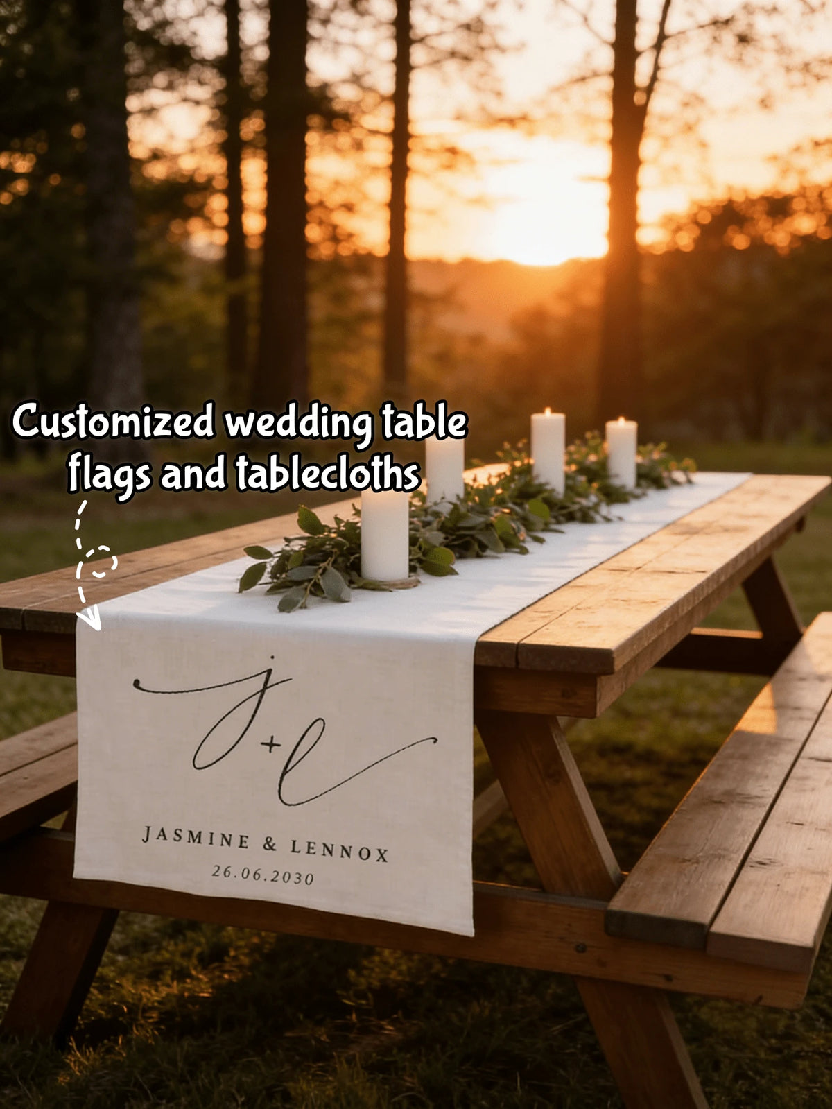 1pc Personalized Family Name Wedding Table Runner- Linen Banner, Bride & Groom Sweetheart Table Decor, Wedding Reception, Valentine's Day, Anniversary