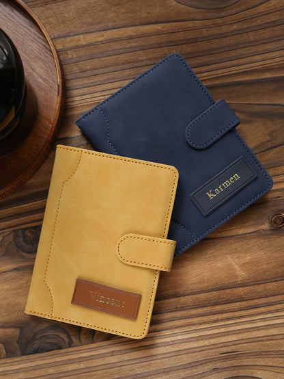 1pc Personalized Passport Holder, Custom Gold Letter Combination Suede Passport Cover, Matte Faux Leather Passport Wallet, Custom Travel Accessory, Handmade, Travel Gift, Bridesmaid Gift, Birthday Gif