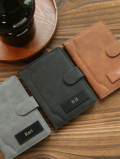 1pc Personalized Passport Holder, Custom Gold Letter Combination Suede Passport Cover, Matte Faux Leather Passport Wallet, Custom Travel Accessory, Handmade, Travel Gift, Bridesmaid Gift, Birthday Gif