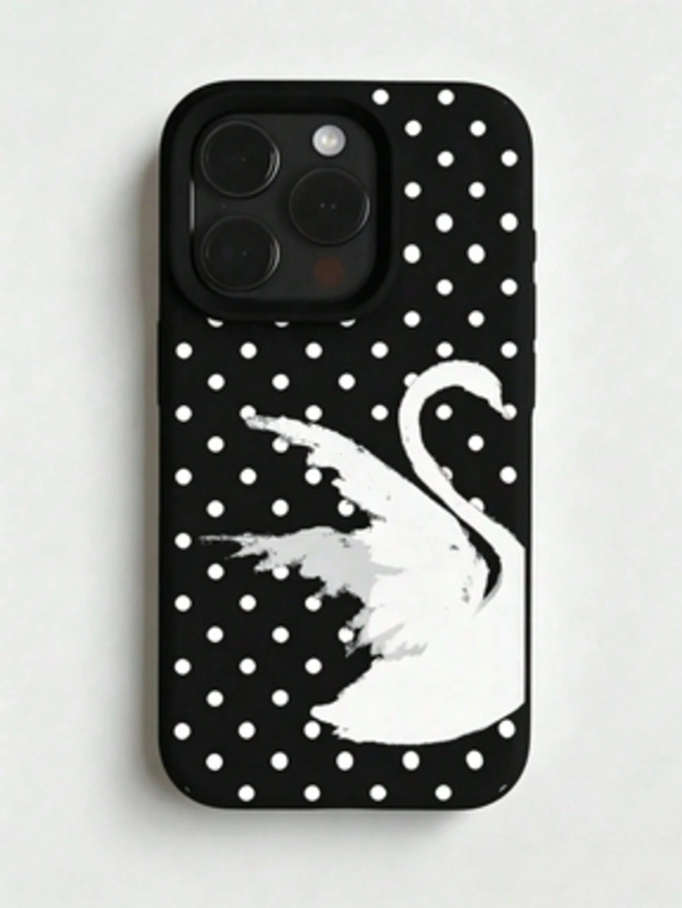 1pc Personalized Swan Polka Dot Graphic Aesthetic Pattern Black Liquid Straight Edge Phone Case Compatible With IPhone 16/16Pro/16Plus