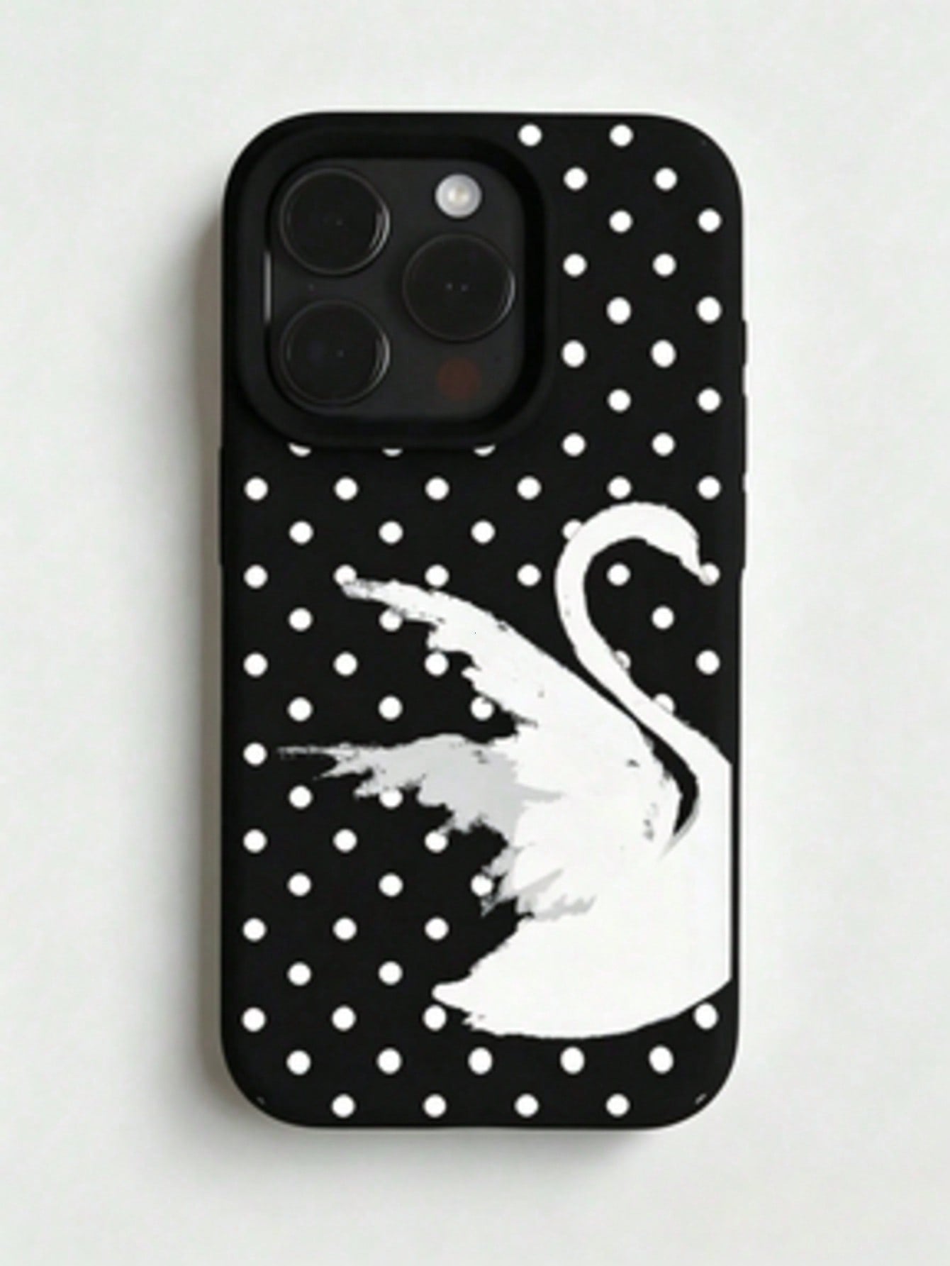1pc Personalized Swan Polka Dot Graphic Aesthetic Pattern Black Liquid Straight Edge Phone Case Compatible With IPhone 16/16Pro/16Plus