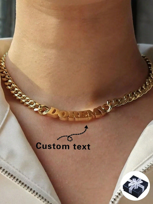 1pc Personalized Unisex Street Style Stainless Steel Custom Name Necklace, Hip-Hop Style Jewelry, Street Vintage Style, Cool Necklace, Stainless Steel Gold Heavy-Duty Pendant, Suitable For Boys, Girls