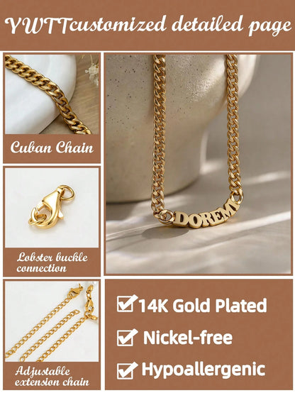 1pc Personalized Unisex Street Style Stainless Steel Custom Name Necklace, Hip-Hop Style Jewelry, Street Vintage Style, Cool Necklace, Stainless Steel Gold Heavy-Duty Pendant, Suitable For Boys, Girls