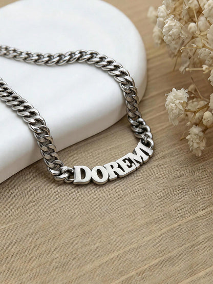 1pc Personalized Unisex Street Style Stainless Steel Custom Name Necklace, Hip-Hop Style Jewelry, Street Vintage Style, Cool Necklace, Stainless Steel Gold Heavy-Duty Pendant, Suitable For Boys, Girls