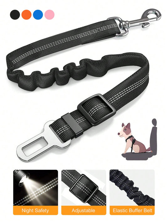 1pc Pet Car Safety Belt Dog Leash, Retractable, With Shock Absorption, Elasticity, Reflectivity, Made Of Durable Nylon