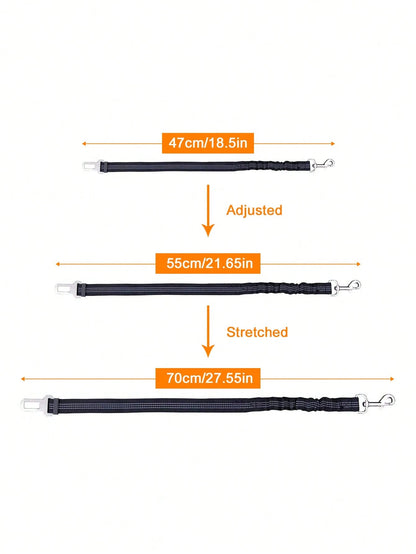 1pc Pet Car Safety Belt Dog Leash, Retractable, With Shock Absorption, Elasticity, Reflectivity, Made Of Durable Nylon