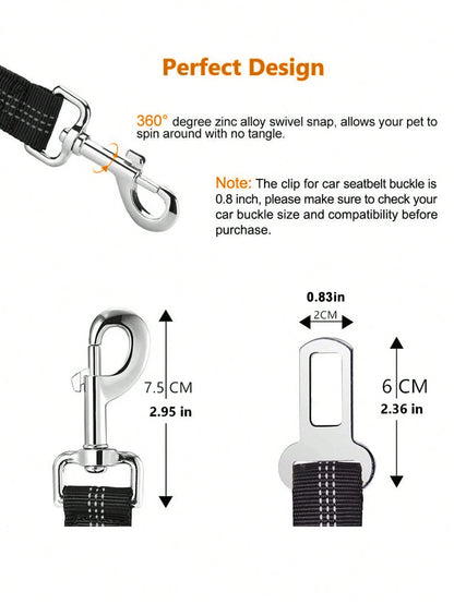 1pc Pet Car Safety Belt Dog Leash, Retractable, With Shock Absorption, Elasticity, Reflectivity, Made Of Durable Nylon