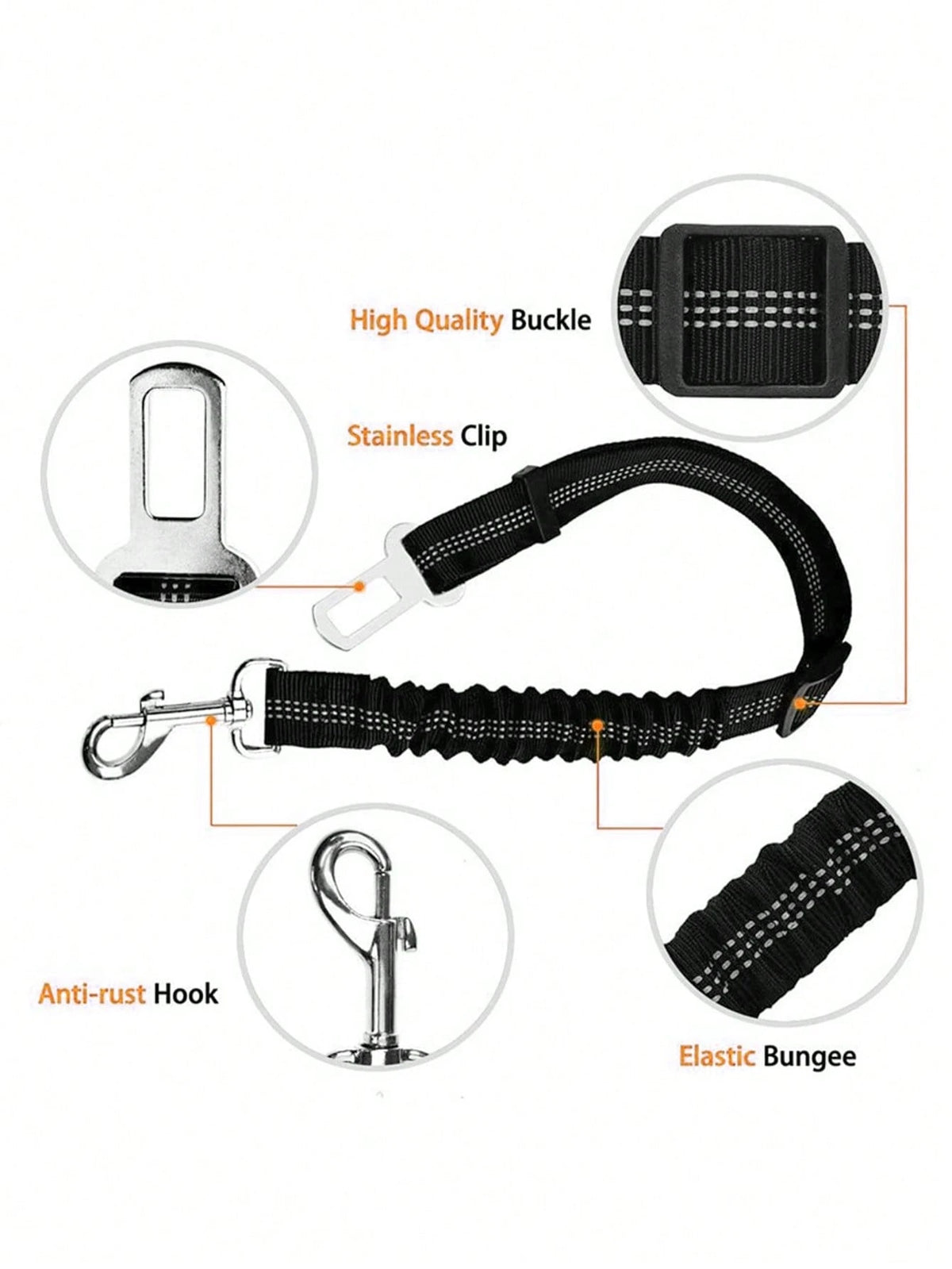 1pc Pet Car Safety Belt Dog Leash, Retractable, With Shock Absorption, Elasticity, Reflectivity, Made Of Durable Nylon