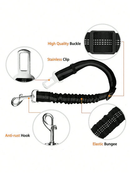1pc Pet Car Safety Belt Dog Leash, Retractable, With Shock Absorption, Elasticity, Reflectivity, Made Of Durable Nylon